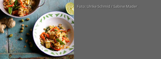 Rezeptbild für "Bratreis mit Gemüse und Wasabinüssen"