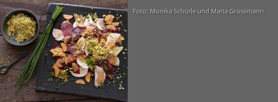 Rezeptbild für "Wurzelcarpaccio mit Nussbröseln"