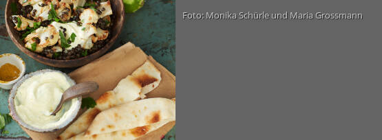 Rezeptbild für "Gebratener Blumenkohl mit Belugalinsen und Würzjoghurt"