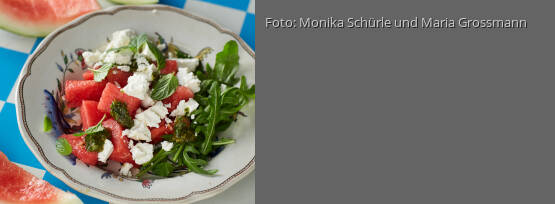 Rezeptbild für "Wassermelonen-Feta-Salat mit Pistazien-Minz-Pesto"