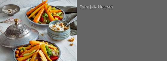 Rezeptbild für "Safran-Gemüse-Tajine mit Walnussjoghurt"