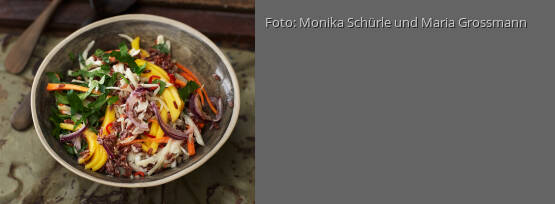 Rezeptbild für "Roter Reissalat mit Mango und Frischkäse-Limetten-Dressing"