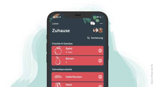 Screenshot aus der Bring! App, der die Gruppenfunktion in Listen zeigt
