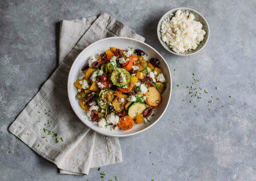 Gemüse-Pfanne mit Feta aus dem Corona-Kochplan.