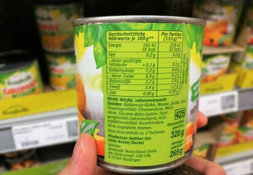 Nährwertangaben einer Gemüsedose