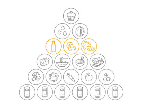 Wie viel eiweißreiche Lebensmittel brauche ich täglich? Die Ernährungspyramide für Mischkost zeigt es.