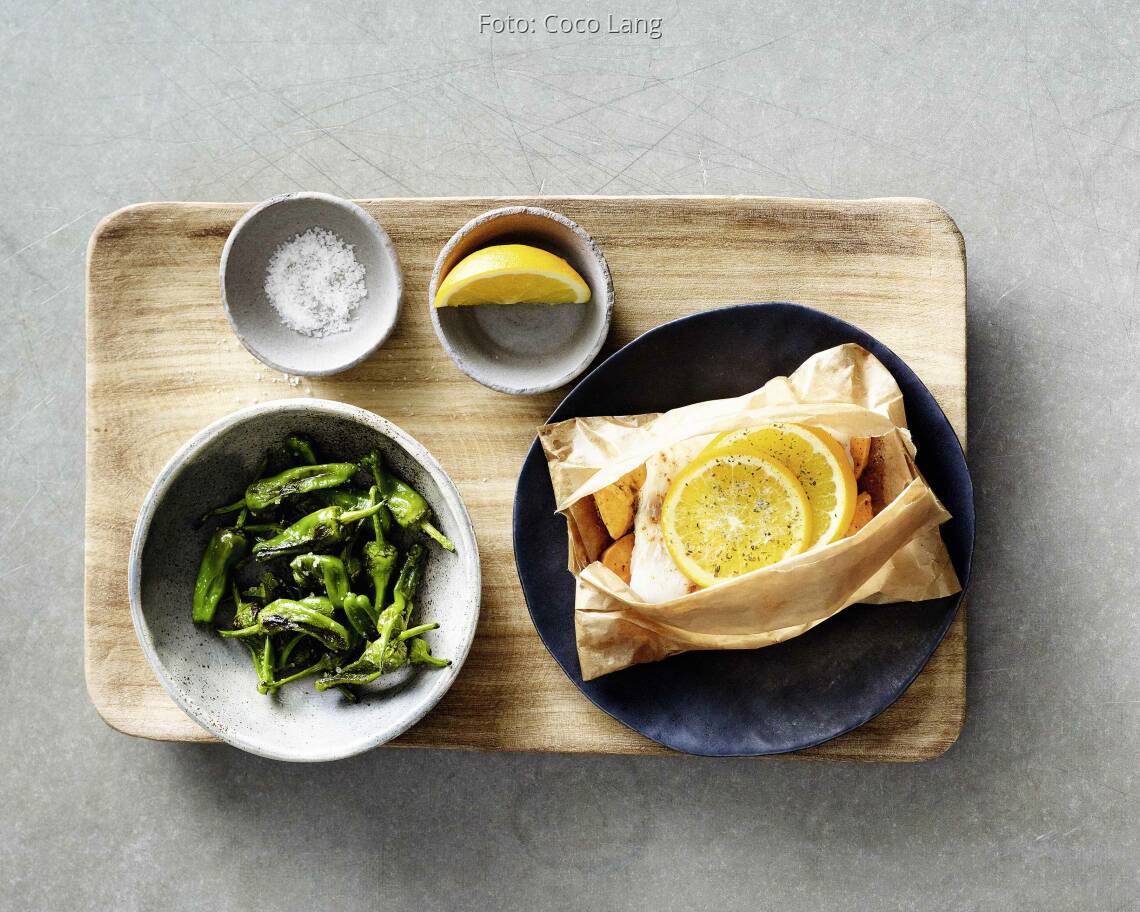 Fischpäckchen mit Pimientos