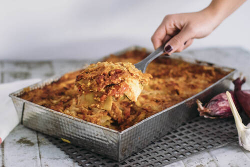 Vegane Lasagne mit Lupinen, der einheimischen Eiweißbombe