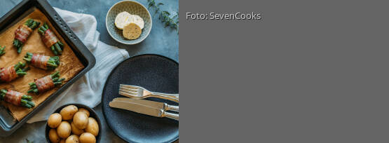 Rezeptbild für "Bohnen im Speckmantel mit Drillingen"