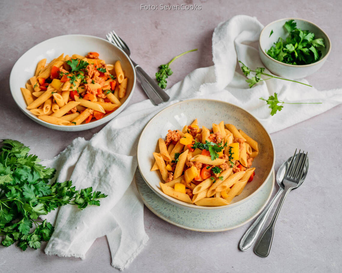 Flexitarisches Rezept: Bunte Salsiccia-Pasta 2