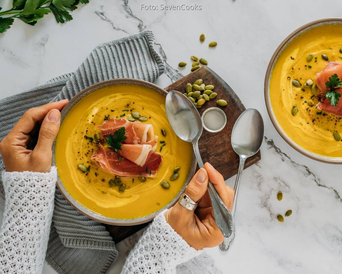 Flexitarisches Rezept: Butternusskürbis Suppe mit Prosciutto 3
