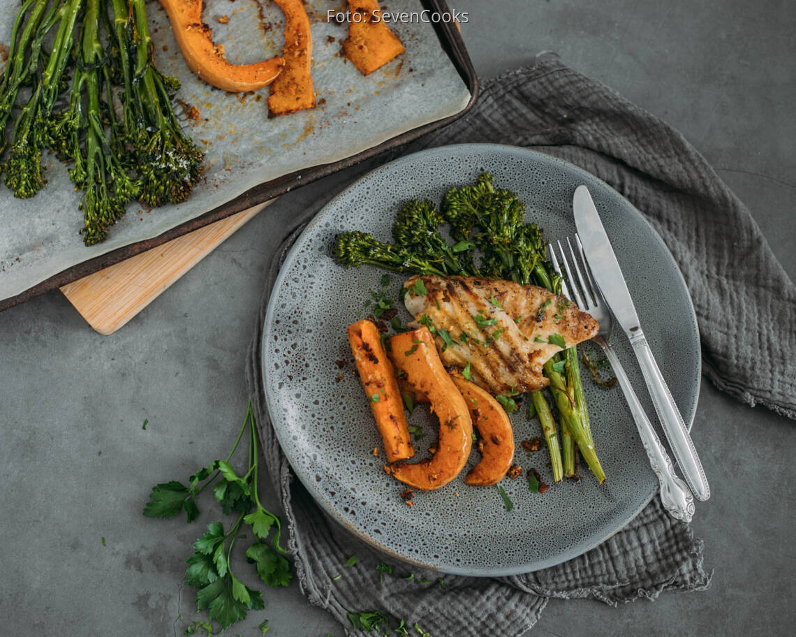 Flexitarisches Rezept: Cajun Fisch mit Ofenkürbis 2