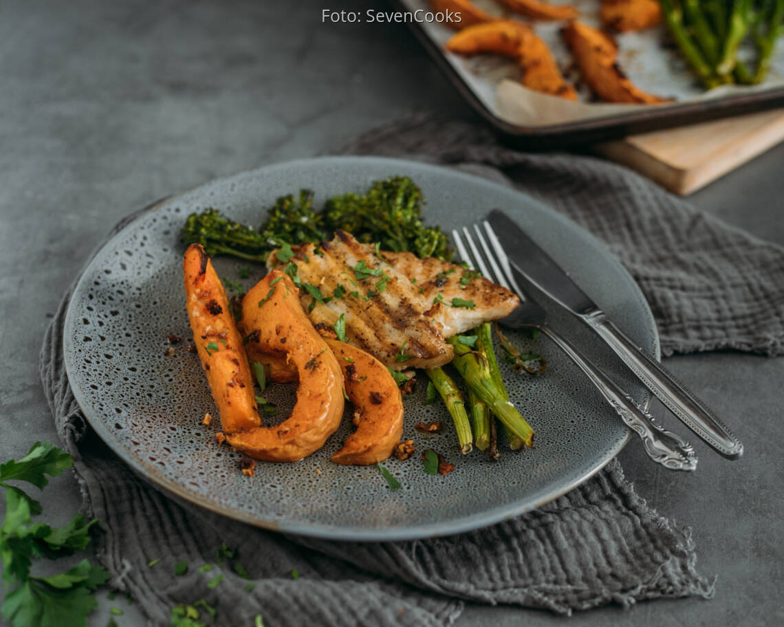Flexitarisches Rezept: Cajun Fisch mit Ofenkürbis 3