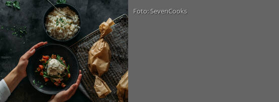 Rezeptbild für "Cremige Tomaten-Fisch-Papilotte mit Reis"