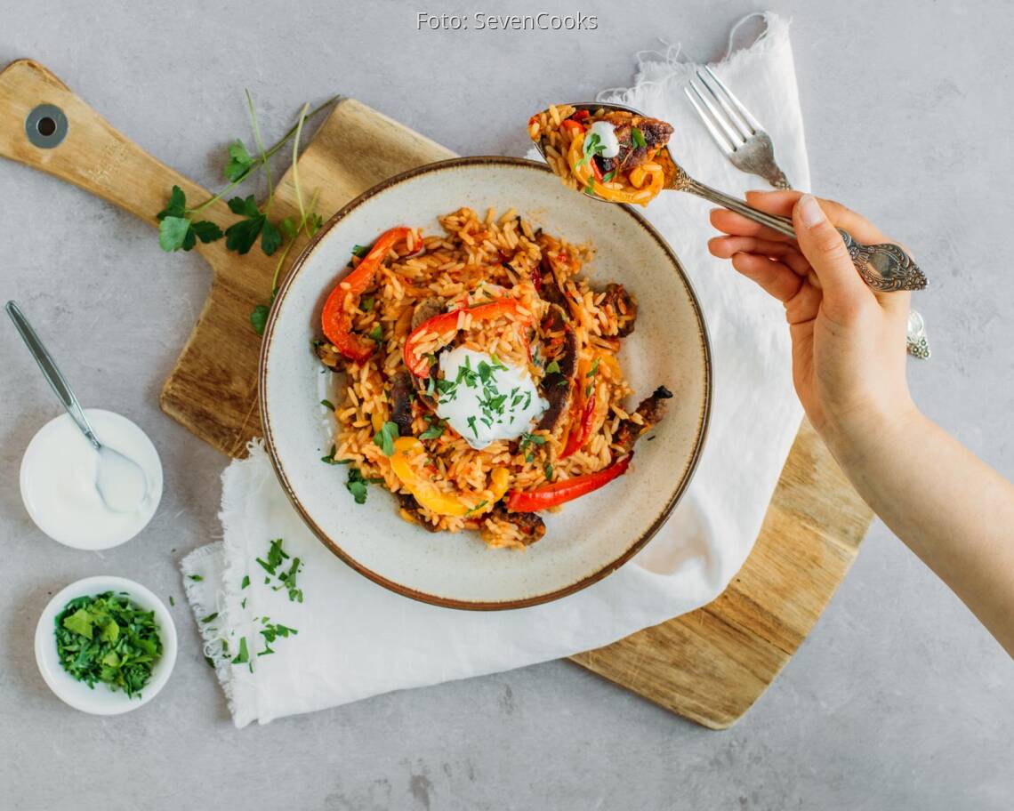 Flexitarisches Rezept: Easy Ofenreis vom Blech 1