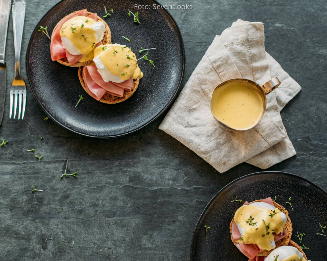 Flexitarisches Rezept: Eggs Benedict mit Schinken 3