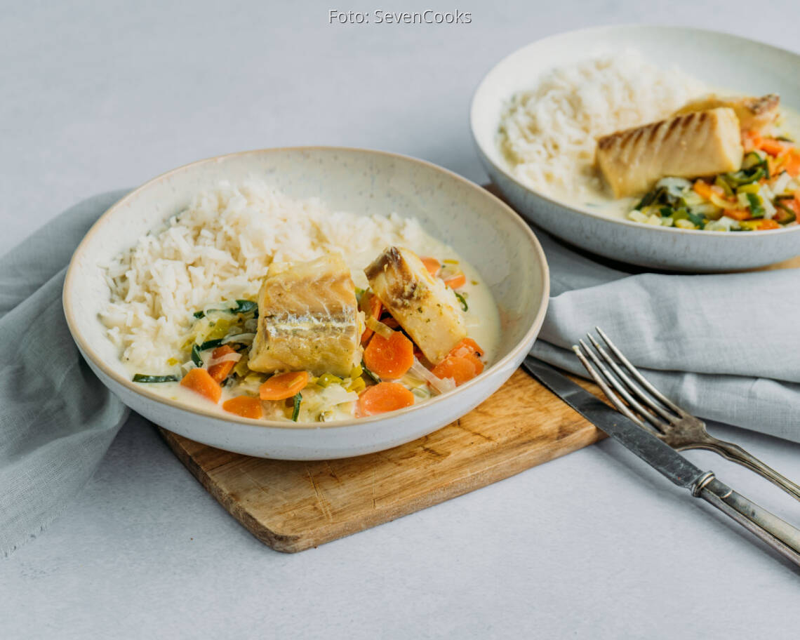 Flexitarisches Rezept: Fischfilet in Cremiger Sauce mit Reis