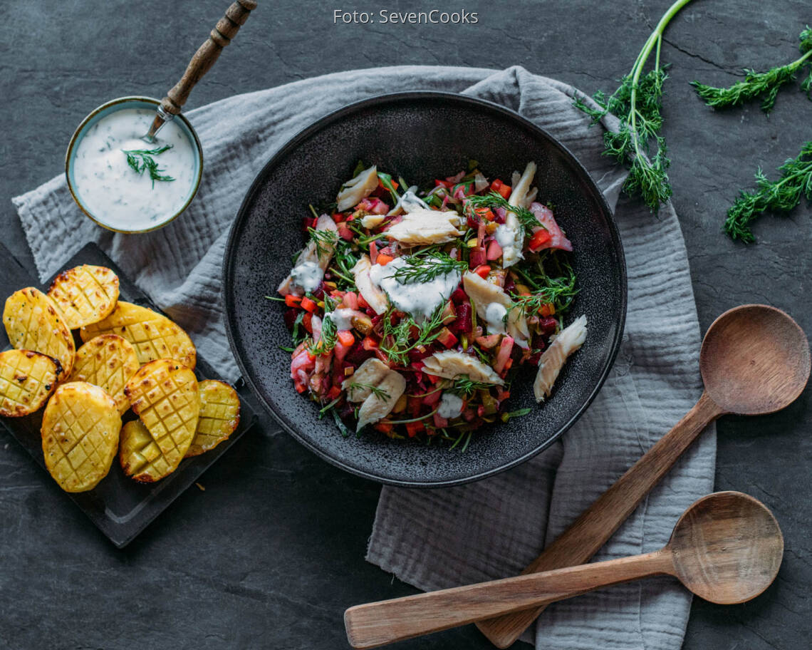 Flexitarisches Rezept: Forellensalat mit Rautenkartoffeln 1