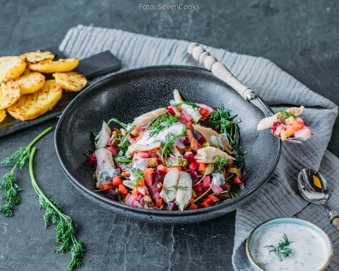 Flexitarisches Rezept: Forellensalat mit Rautenkartoffeln 2