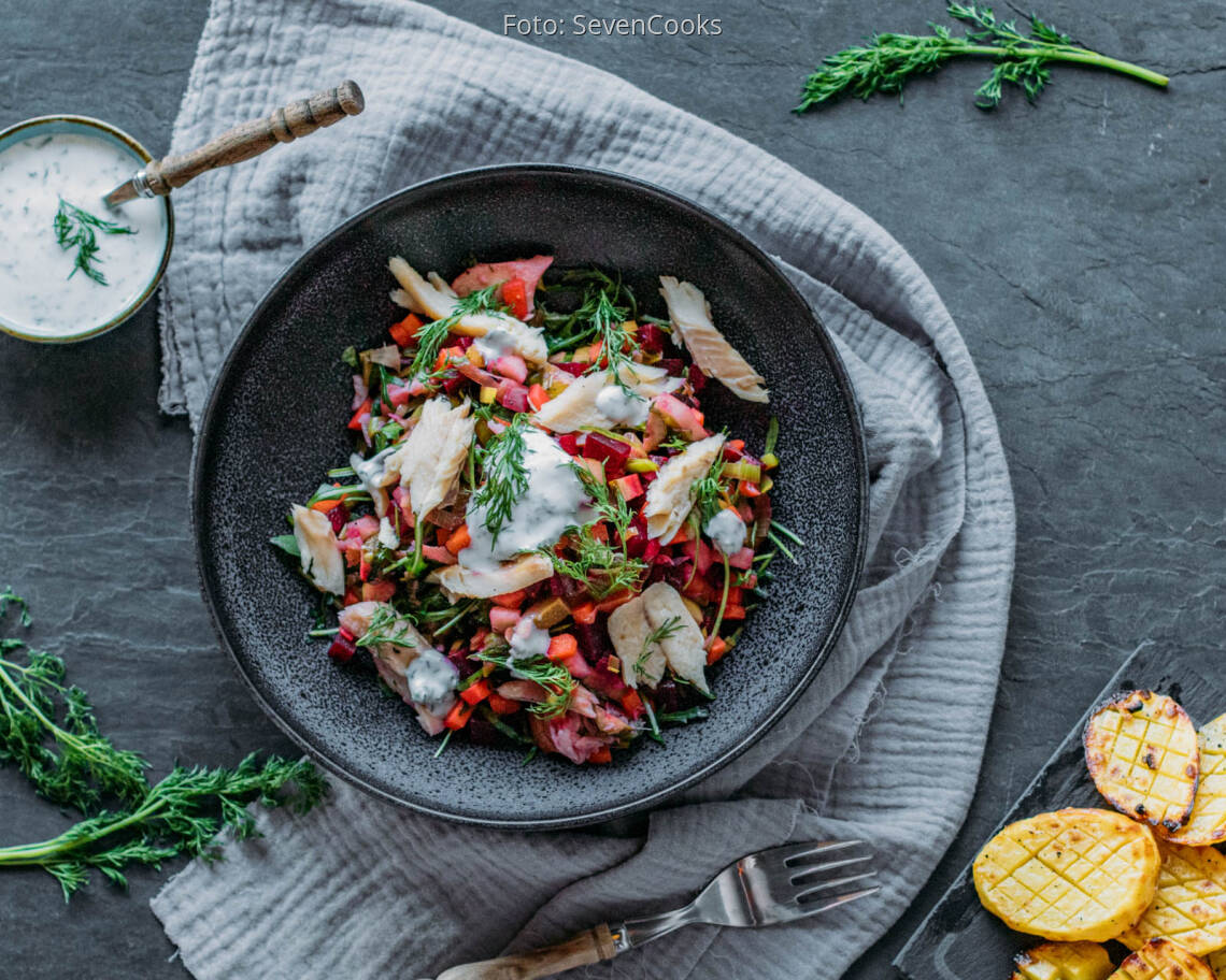 Flexitarisches Rezept: Forellensalat mit Rautenkartoffeln 3