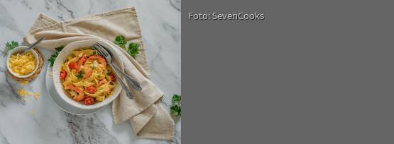 Rezeptbild für "Fettuccine mit Garnelen und Cocktailtomaten"
