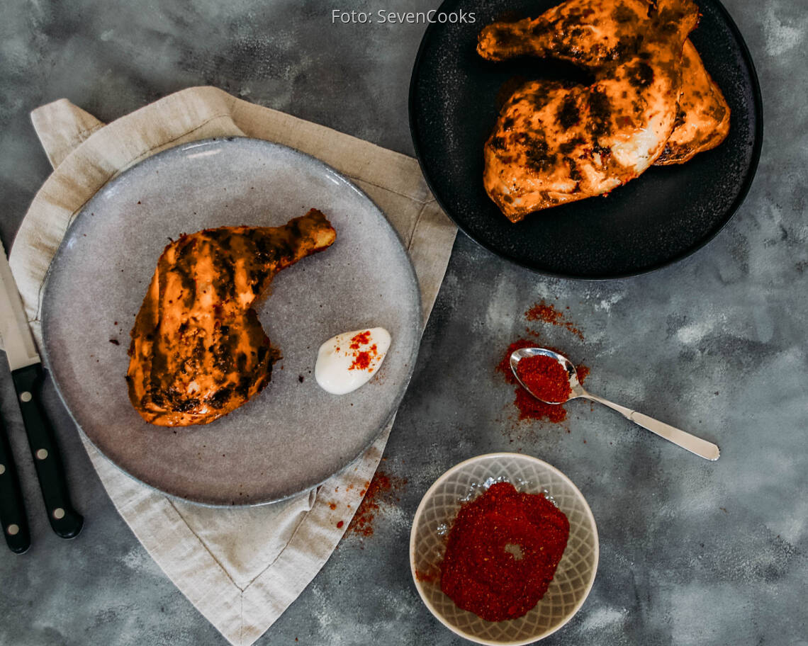 Flexitarisches Rezept: Hähnchenkeulen mit Joghurtmarinade 1