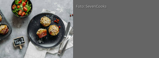 Rezeptbild für "Italian Meal-Prep 2: Risotto-Muffins mit Parmaschinken und Spinatsalat"