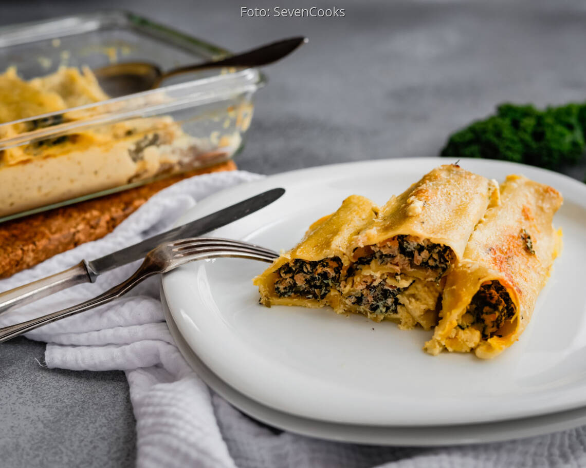 Flexitarisches Rezept: Lachs-Grünkohl-Cannelloni 1