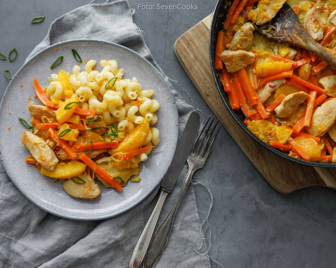 Flexitarisches Rezept: Putengeschnetzeltes mit Karotten-Orangensoße