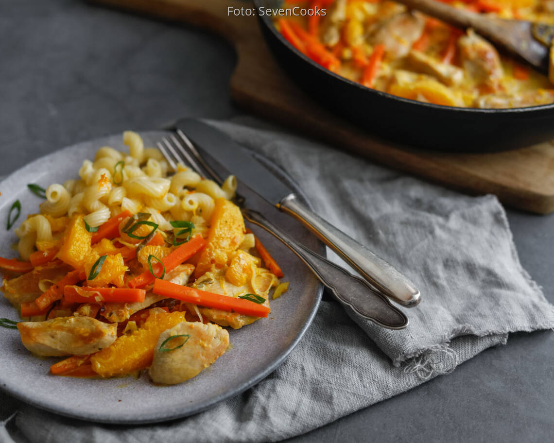 Flexitarisches Rezept: Putengeschnetzeltes mit Karotten-Orangensoße 2