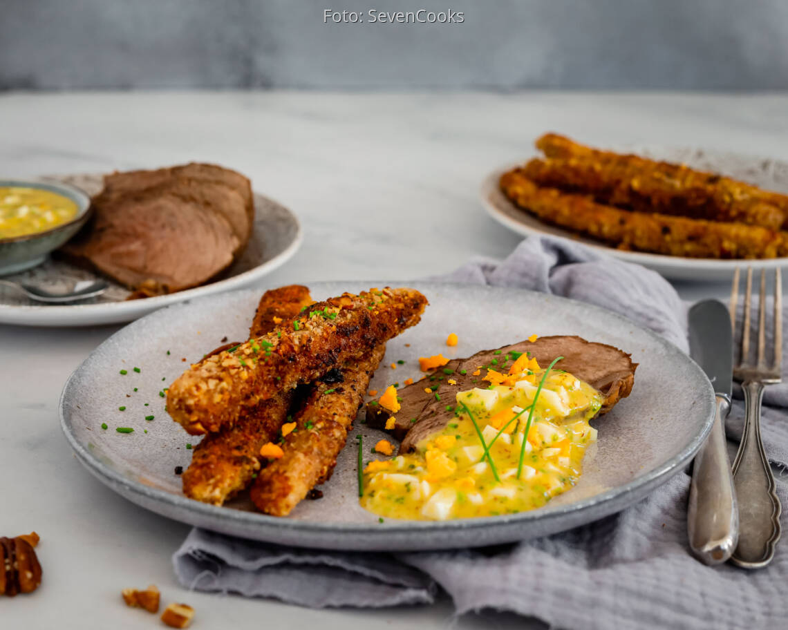 Flexitarisches Rezept: Tafelspitz mit Knusperspargel und Schnittlauchvinaigrette 2