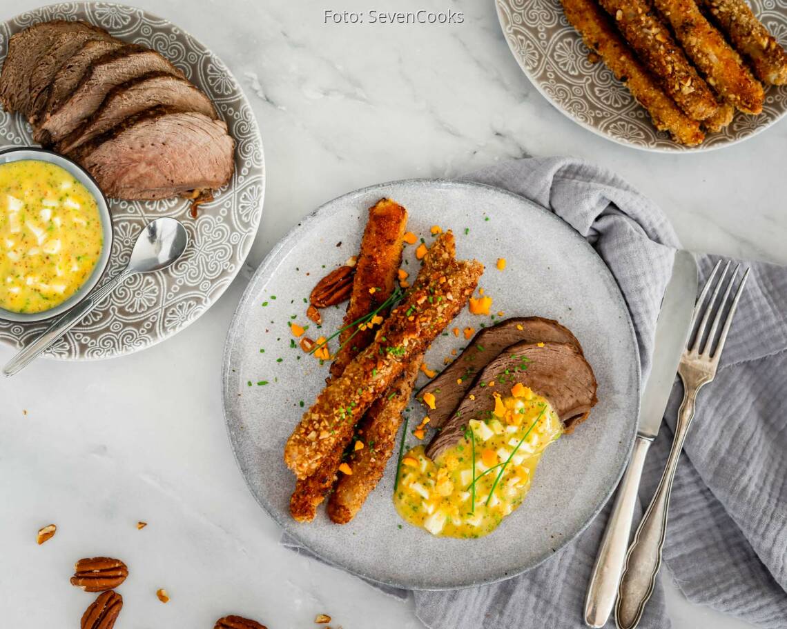 Flexitarisches Rezept: Tafelspitz mit Knusperspargel und Schnittlauchvinaigrette 3