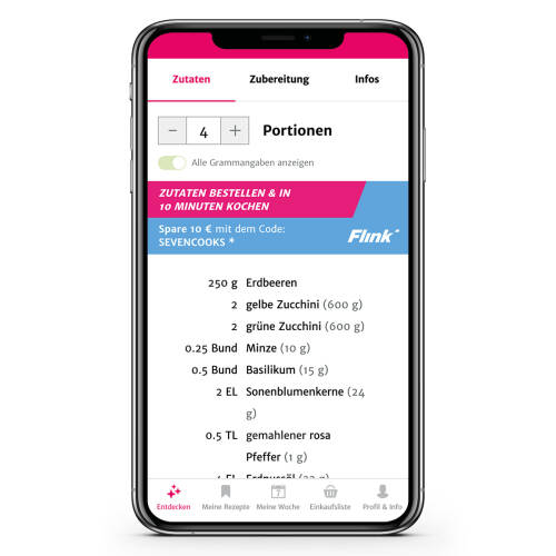 Flink-Button in der SevenCooks-App