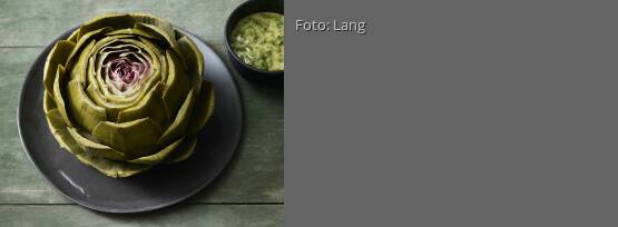 Rezeptbild für "Gekochte Artischocke mit Koriander-Senf-Dip"