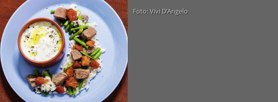 Rezeptbild für "Griechische Reispfanne mit Lamm und Zaziki"