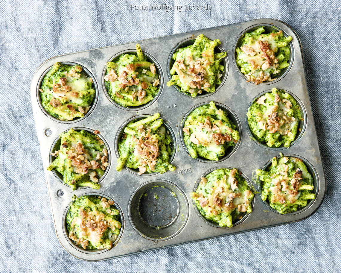 Grüne Mac'n'Cheese-Gratins