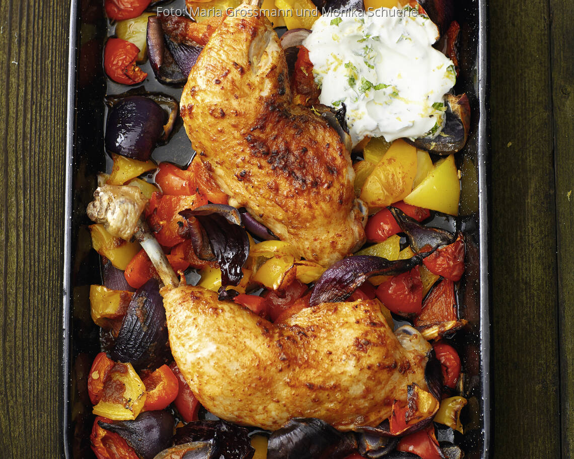 Harissa-Hähnchen mit Minzdip