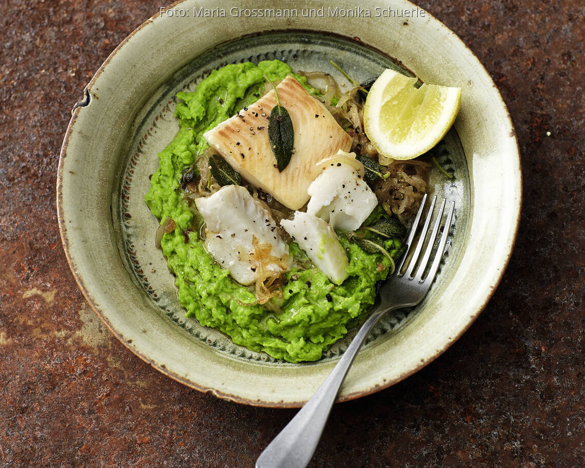 Heilbutt auf Erbsenstampf