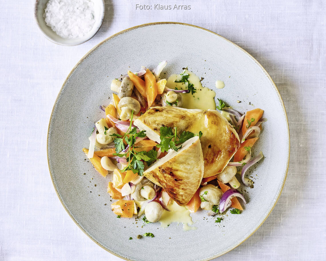 Hähnchen auf Pilzgemüse