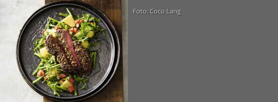 Rezeptbild für "Huftsteak mit Kartoffel-Bohnen-Salat"