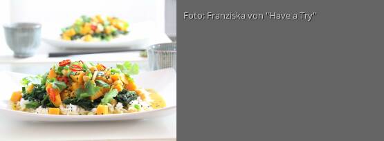 Rezeptbild für "Rotes Süßkartoffel-Kichererbsencurry mit roten Linsen und frischem Blattspinat"