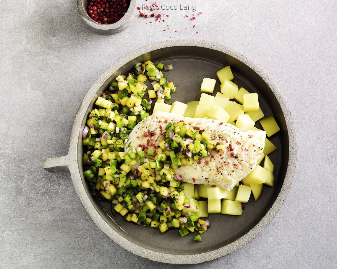 Kabeljau mit Mango-Paprika-Salsa