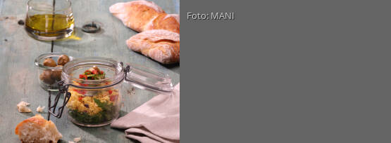 Rezeptbild für "Maistaboulet mit Oliven, getrockneten Tomaten, Rucola und Balsamessig"