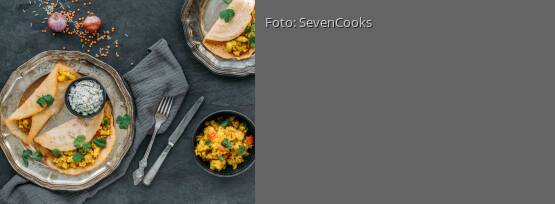 Rezeptbild für "Masala Dosas mit Kartoffel-Füllung und Kokos-Chutney"