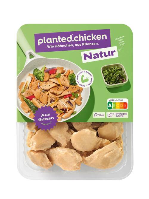Eine Packung planted.chicken Natur mit Nutriscore A