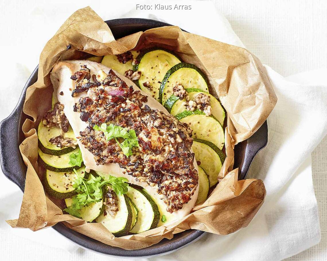 Putenbrust mit Olivenkruste