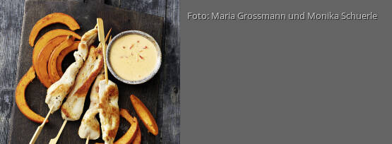 Rezeptbild für "Saté-Spieße mit Ofenkürbis"