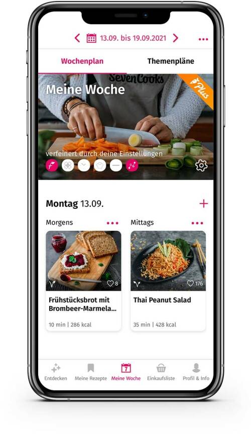 Ein Screenshot von einem Wochenplan in der SevenCooks App.