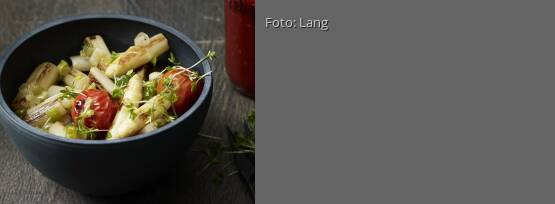 Rezeptbild für "Spargel-Tomaten-Pfanne mit Himbeervinaigrette"