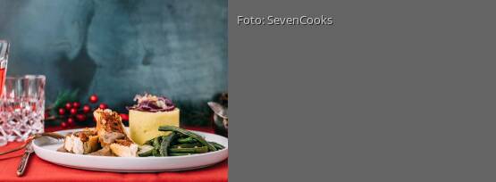 Rezeptbild für "Tofubraten mit Kartoffelstampf, grünen Bohnen und Rotweinsoße"